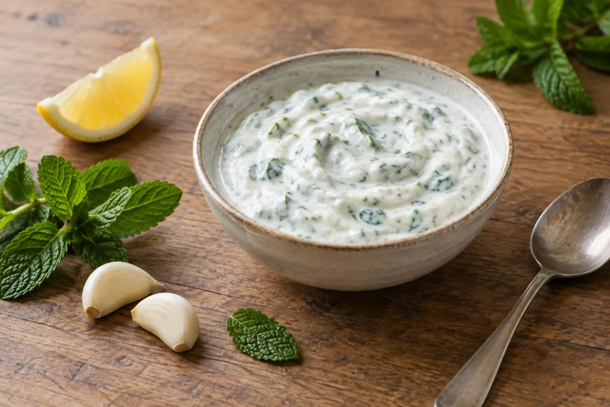 Frisse knoflooksaus met yoghurt en munt