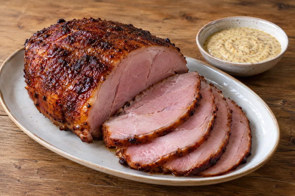 Gerookte beenham met honing-mosterdsaus
