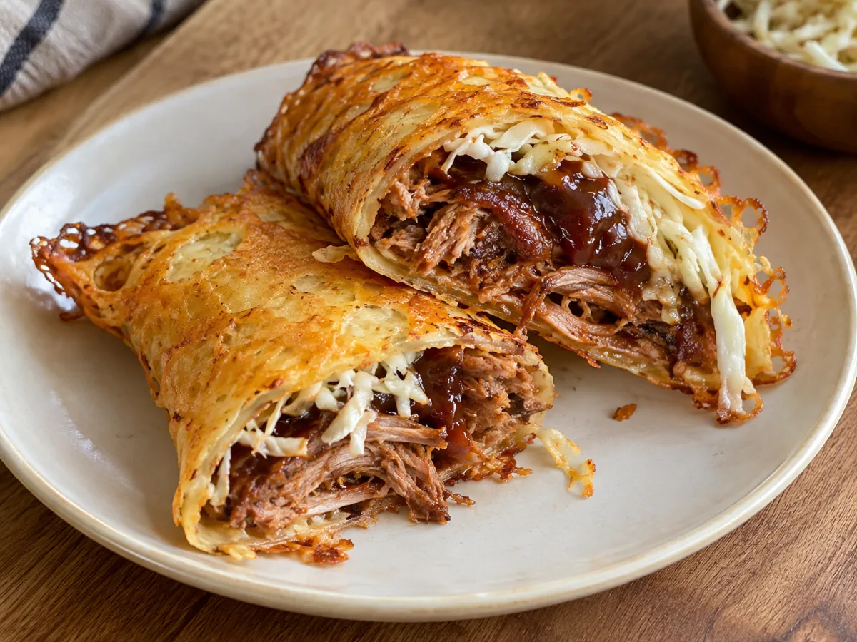 Krokante kaaswrap met pulled pork