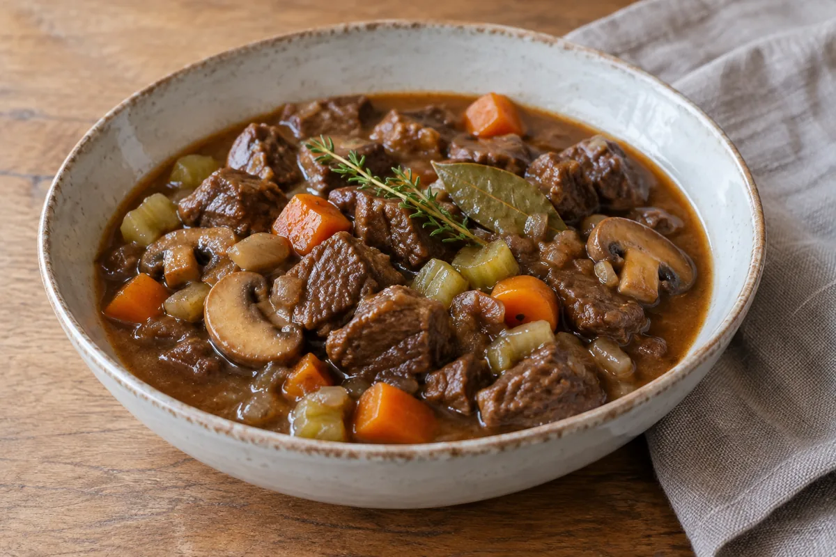 Runderstoofpot met champignons
