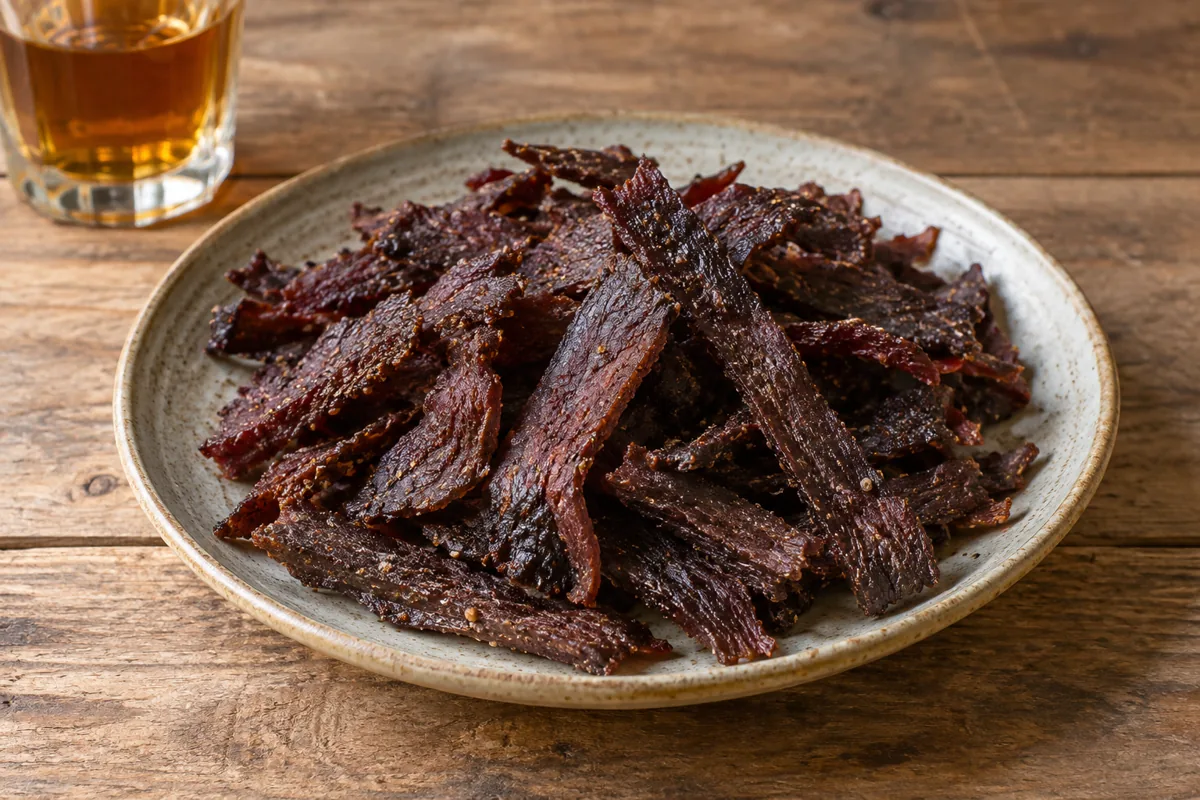 Smokey beef jerky met whisky