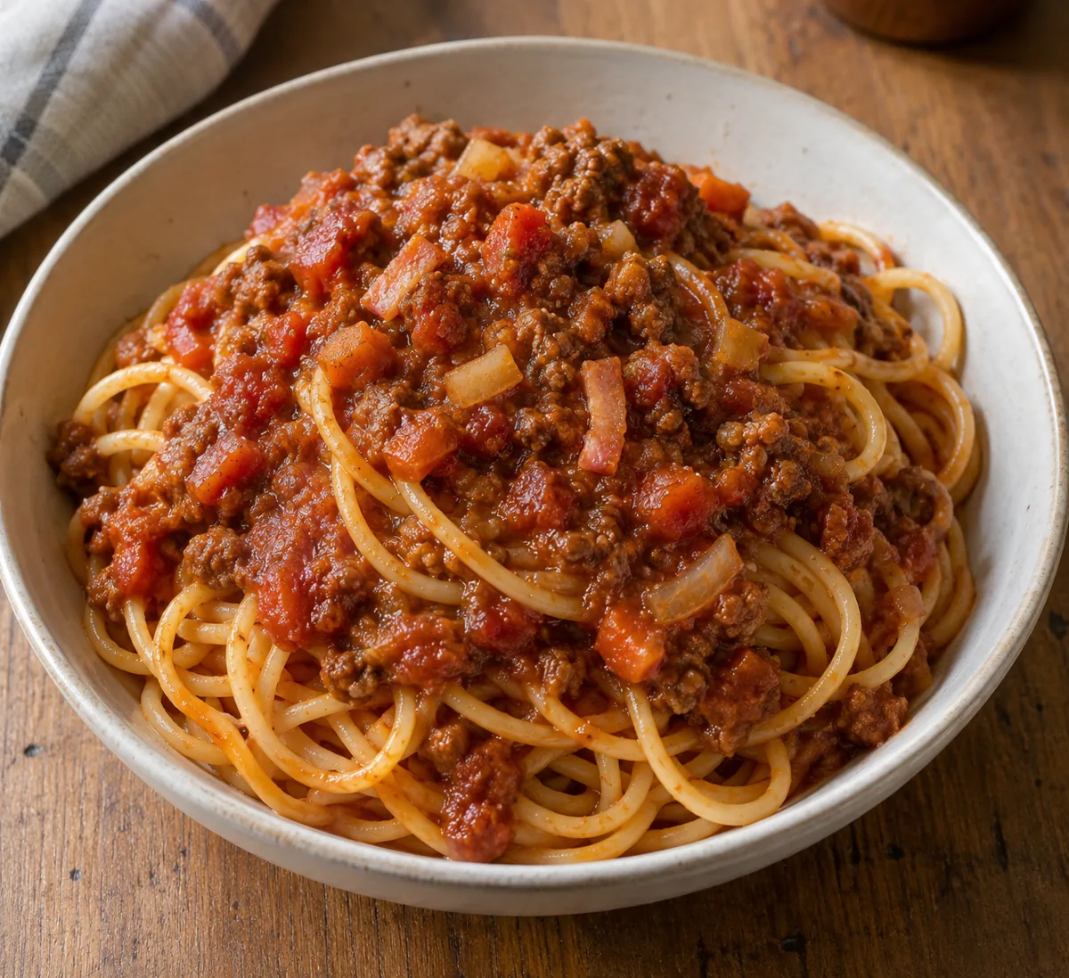 Spaghetti bolognese met gehakt en rode wijn