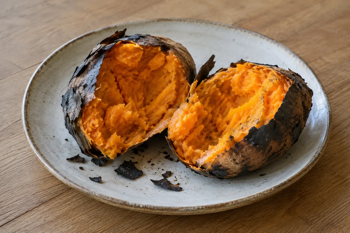 Zoete aardappel tussen de kolen
