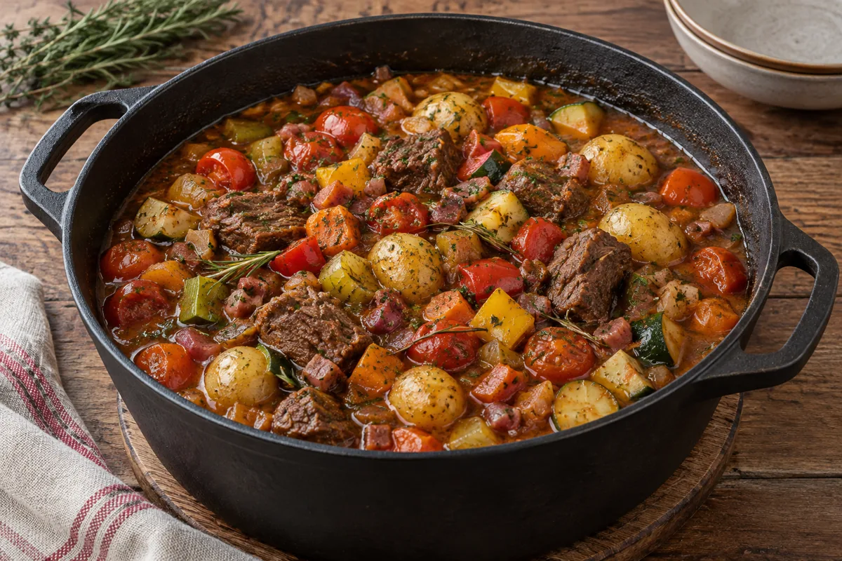Zomerse runderstoofpot uit de Dutch oven