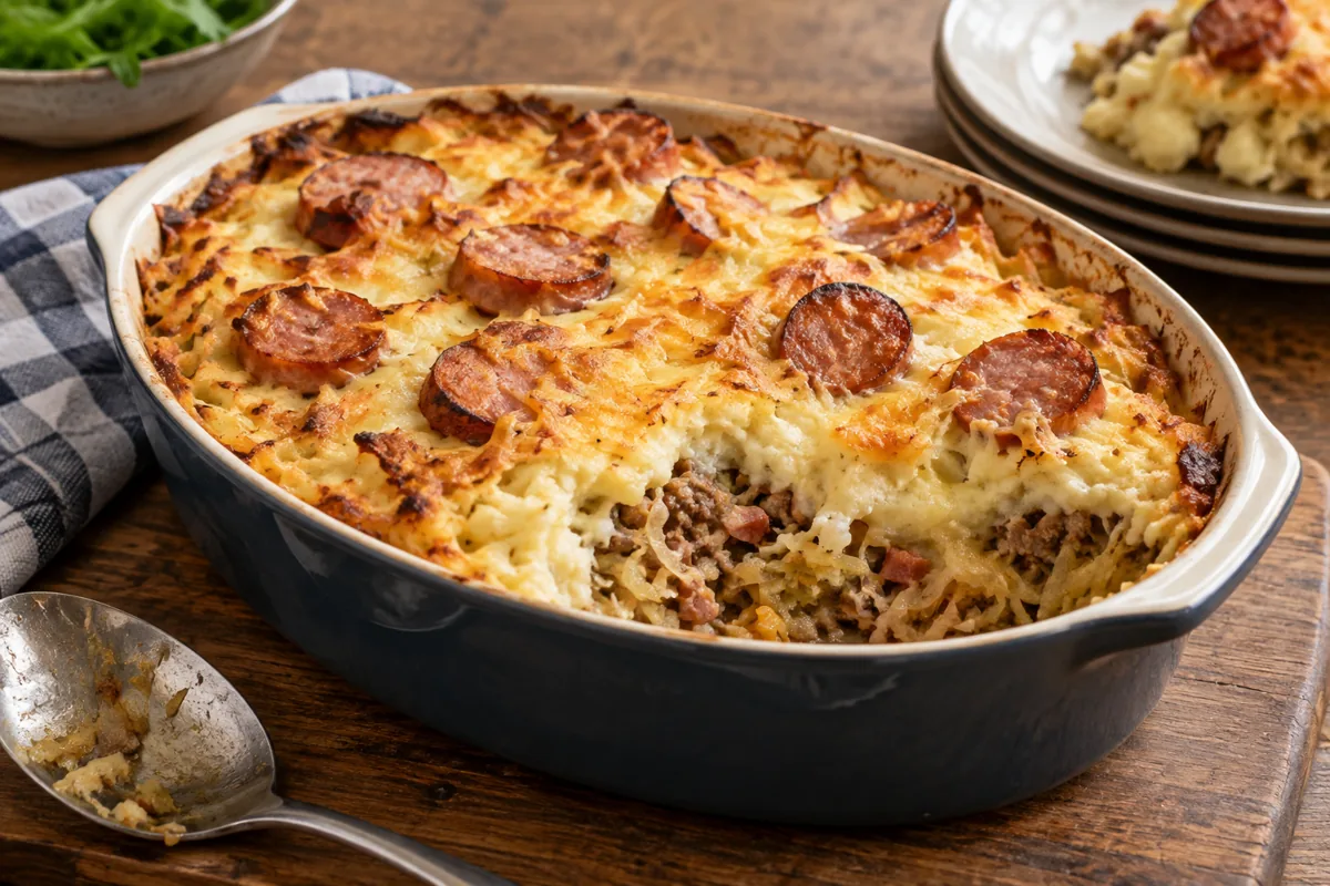 Zuurkoolschotel met Gehakt en Bloemkoolpuree